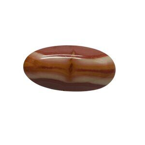 Vintage Red Brown Oval Agate Stone Brooch Pin With Striped Pattern